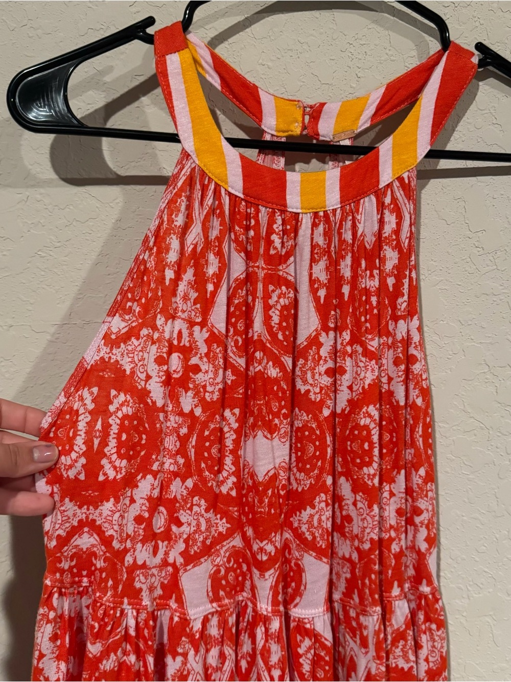 Free People Girls' Red & White Halter Dress with Yellow-Striped Neck